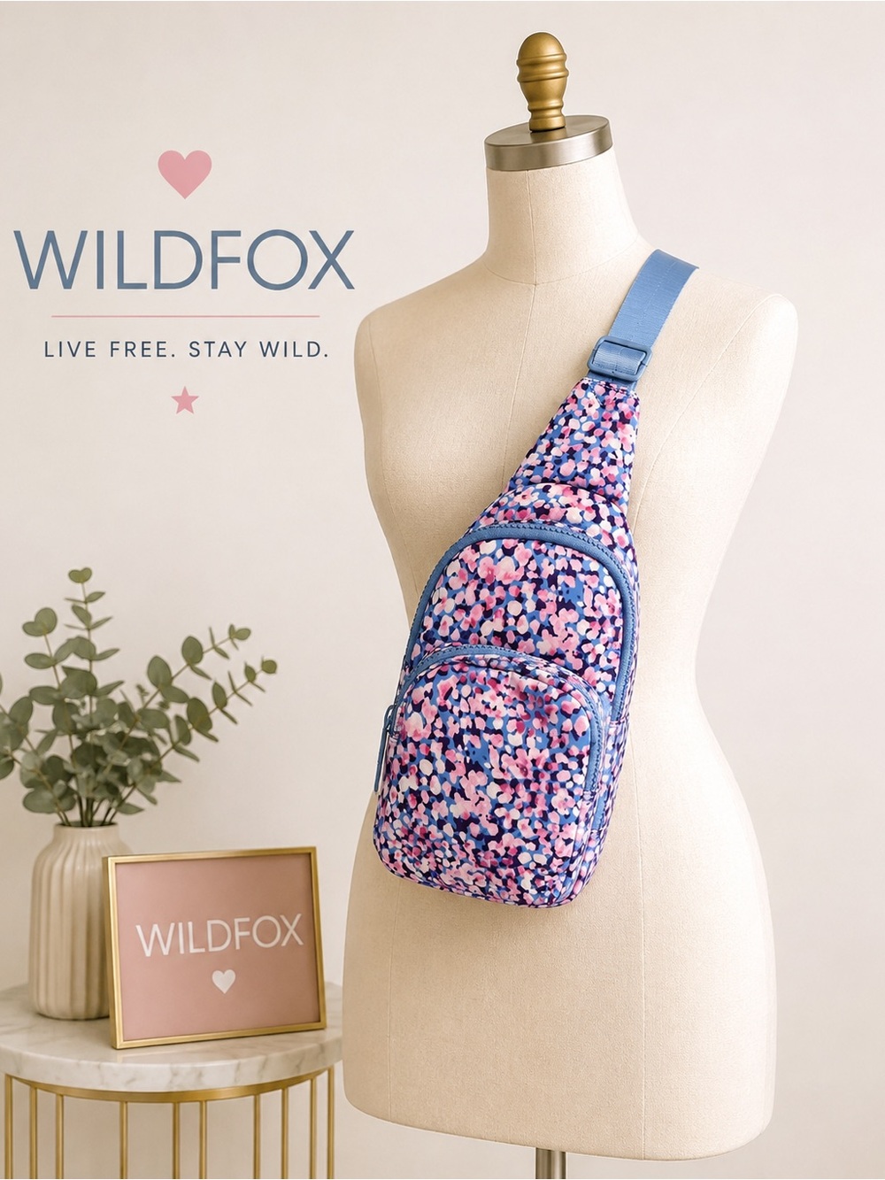Wildfox Blue and Pink Floral Crossbody Sling Bag - NWT